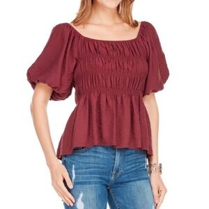 Joy Joy Scarlet Maroon Smocked Top